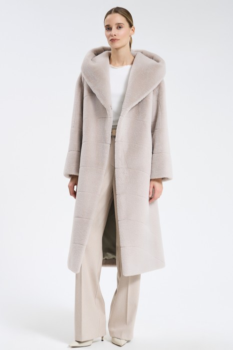 шуба из искусственного меха с поясом 738693003 фотография