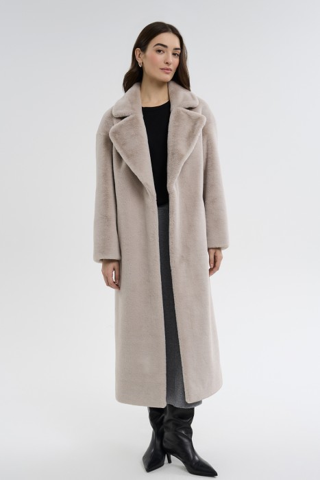 шуба из искусственного меха с поясом 724217003 фотография