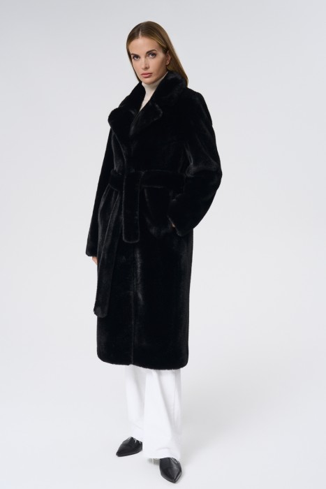 шуба из искусственного меха с поясом 723933003 фотография