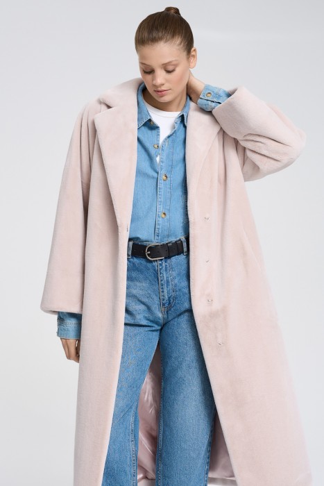 шуба из искусственного меха с поясом 738765003 фотография