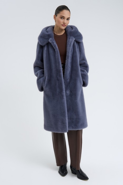 шуба из искусственного меха с поясом 740232003 фотография