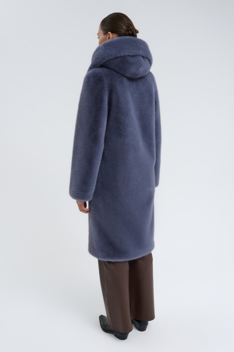 шуба из искусственного меха с поясом из россии вид сбоку