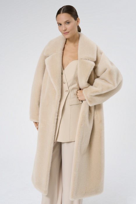 шуба из искусственного меха с поясом 738761003 фотография