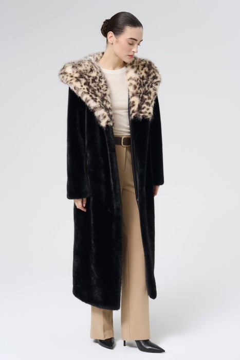шуба из искусственного меха с поясом 724049003 фотография