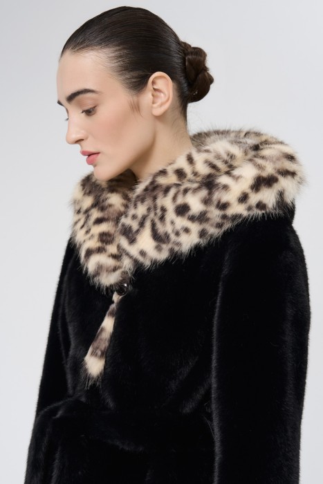 шуба из искусственного меха с поясом из россии вид сбоку