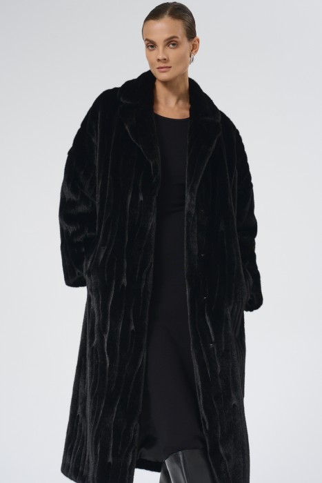 шуба из искусственного меха с поясом 740212003 фотография