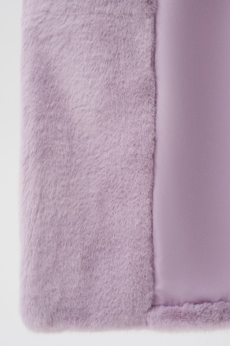 шуба из искусственного меха с поясом из россии вид сбоку