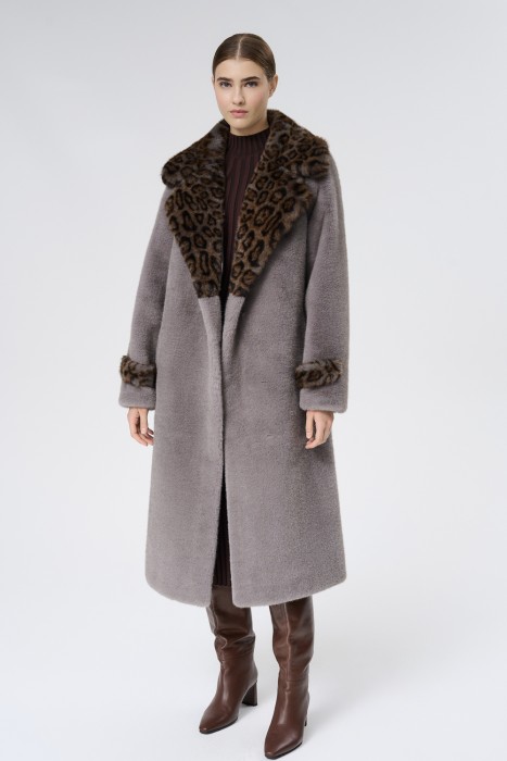 шуба из искусственного меха с поясом 724806003 фотография