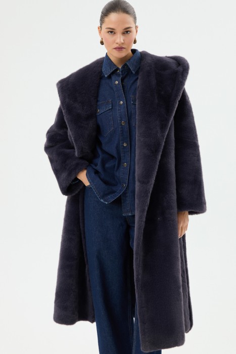 шуба из искусственного меха с поясом 733357003 фотография