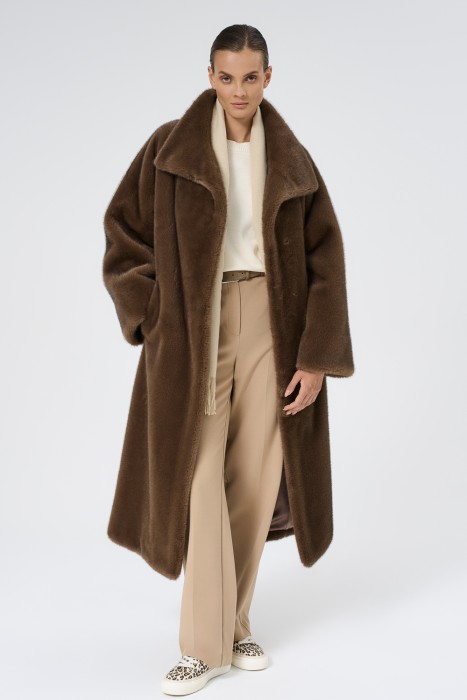 шуба из искусственного меха с поясом 738772003 фотография