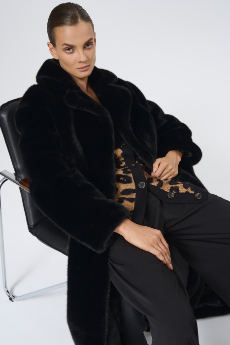 шуба из искусственного меха с поясом 723929003 фотография