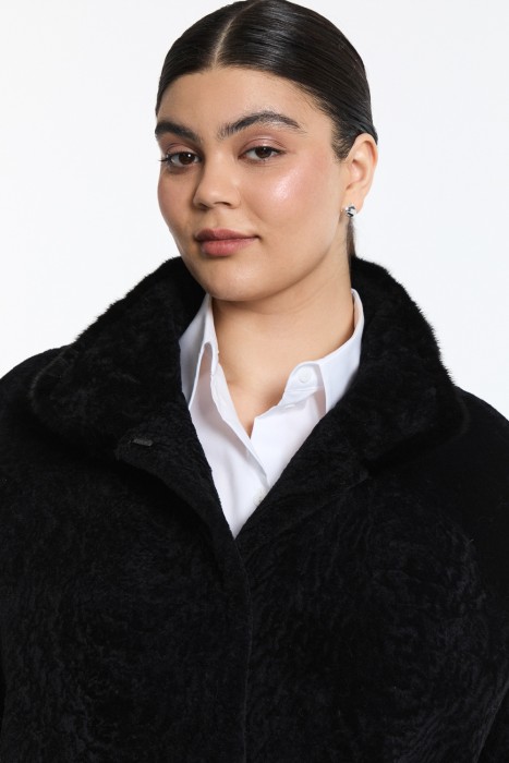 шуба из овчины с отделкой мехом норки из россии вид сбоку