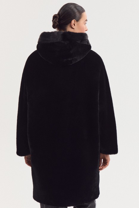 шуба из овчины с отделкой мехом норки из россии вид сбоку