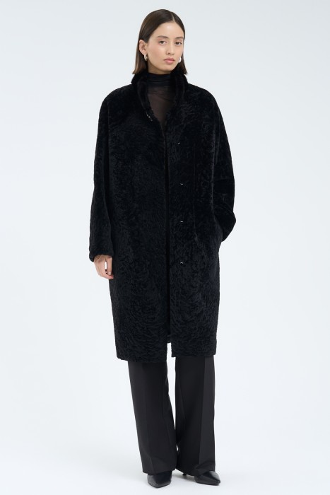 шуба из овчины с отделкой мехом норки 741402003 фотография