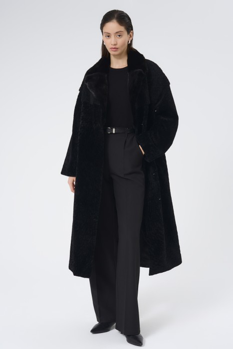 шуба из овчины с отделкой мехом норки 741414003 фотография