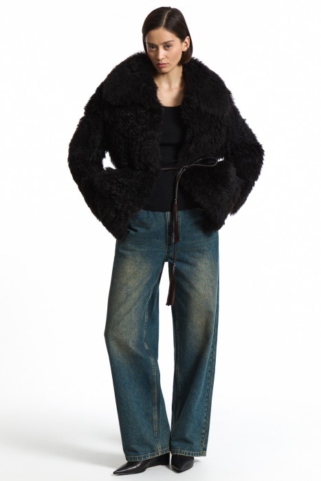 шуба из овчины с поясом 795738003 фотография