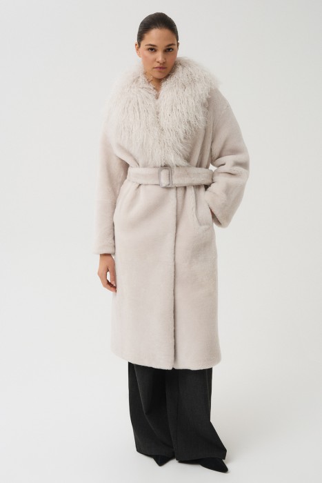 шуба из овчины с поясом 796030003 фотография