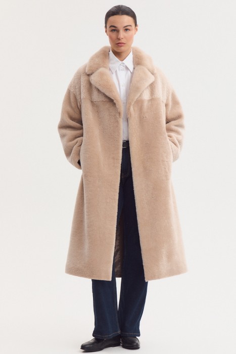 шуба из овчины с поясом 792180003 фотография