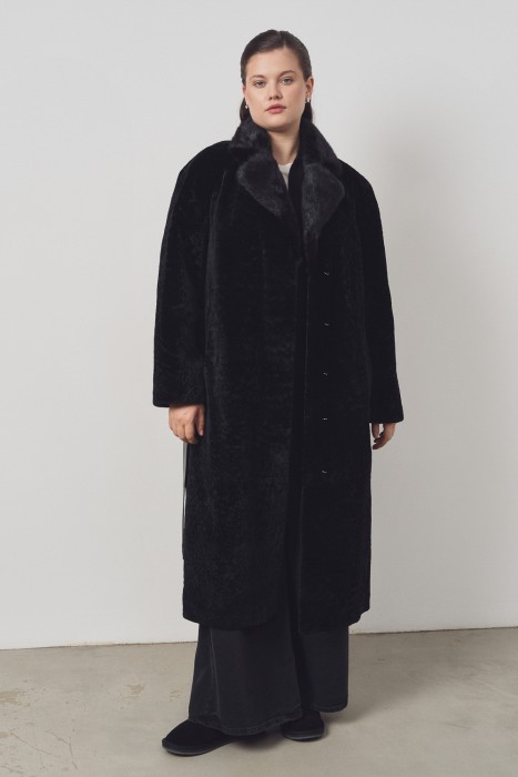 шуба из овчины с поясом 797099003 фотография