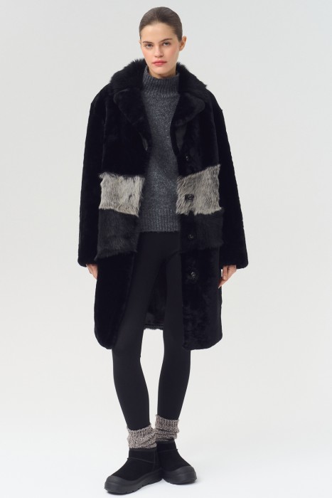 шуба из овчины от бренда снежная королева вид слева