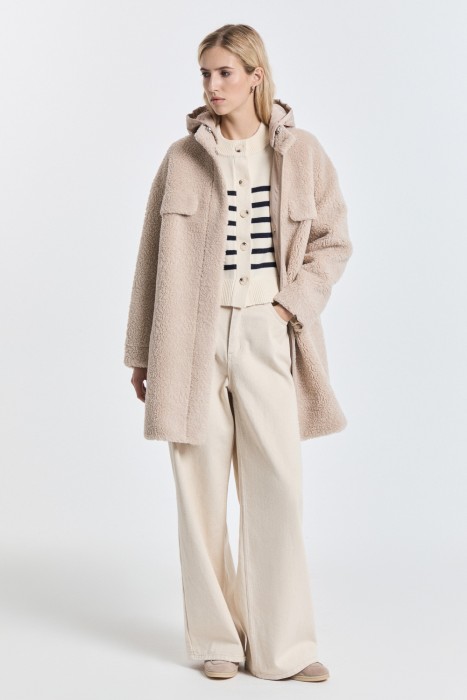 шуба из шерсти с капюшоном 790357003 фотография