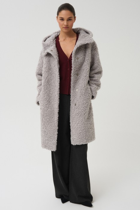 шуба из шерсти с капюшоном 789902003 фотография