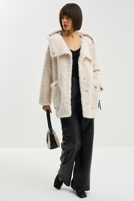 шуба из шерсти с капюшоном 789375003 фотография