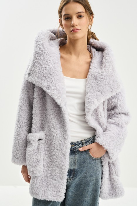 шуба из шерсти с капюшоном 789370003 фотография