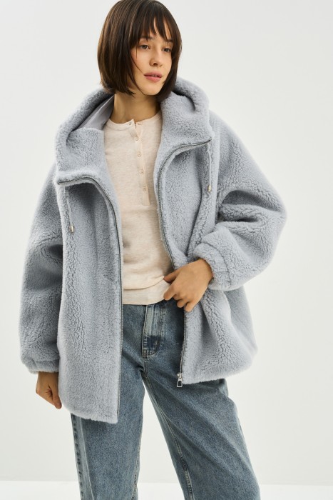 шуба из шерсти с капюшоном 789388003 фотография