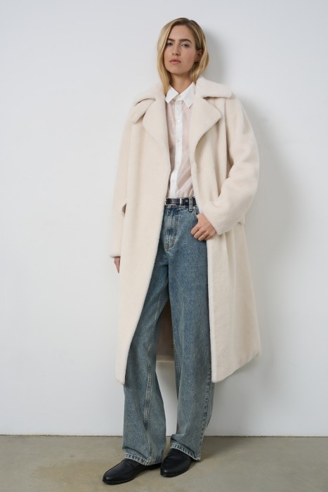 шуба из шерсти с поясом 792003003 фотография