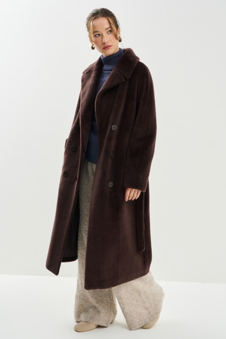 шуба из шерсти с поясом 791996003 фотография