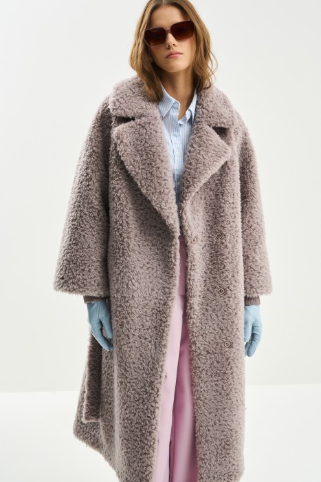 шуба из шерсти с поясом 787419003 фотография