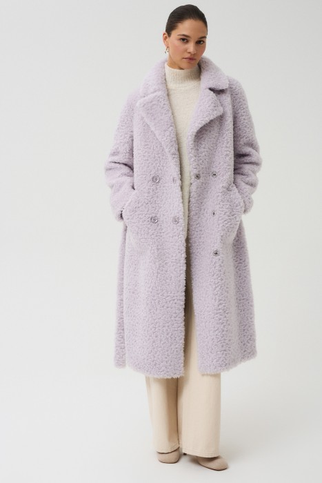 шуба из шерсти с поясом из россии вид сбоку