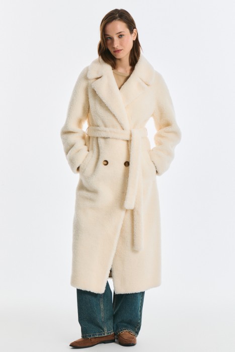 шуба из шерсти с поясом 790365003 фотография