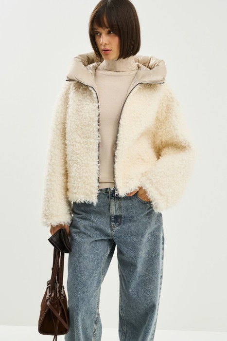 шуба из шерсти с текстильным капюшоном 787427003 фотография