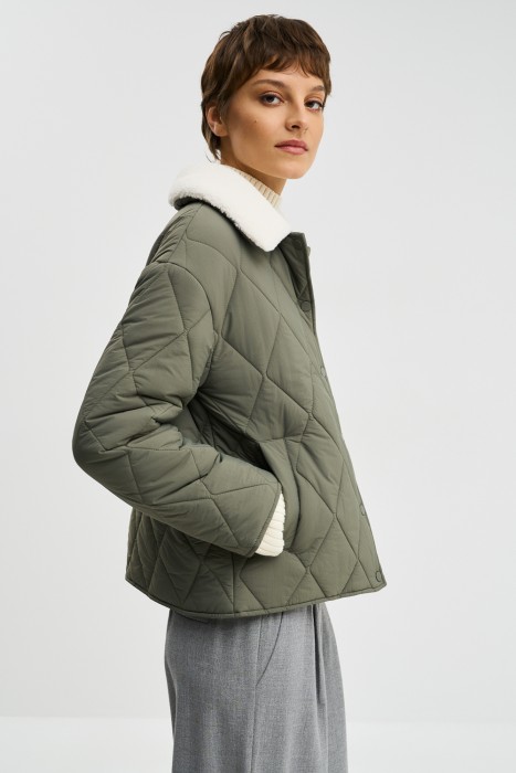 стеганая куртка с меховой отделкой 771074003 фотография