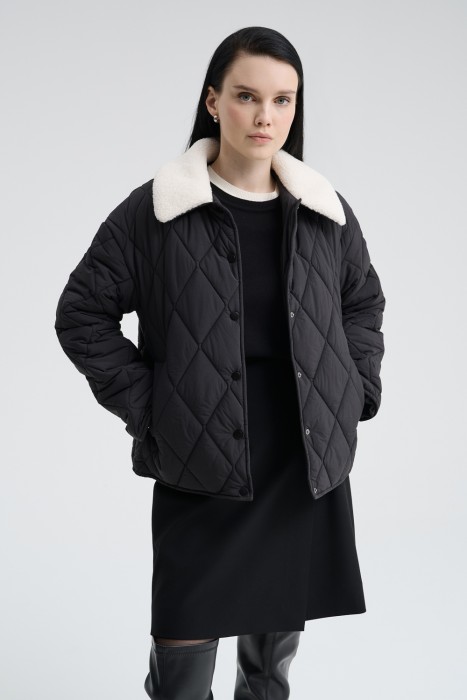 стеганая куртка с меховой отделкой 719872003 фотография