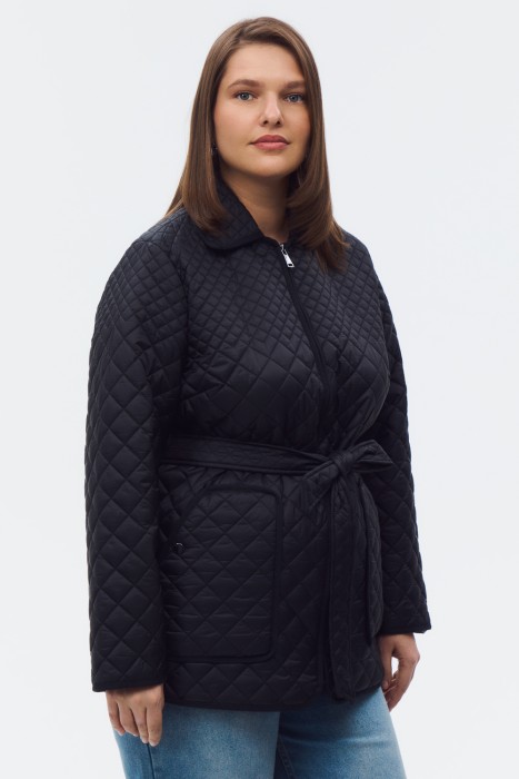 стеганая куртка с поясом 808091003 фотография