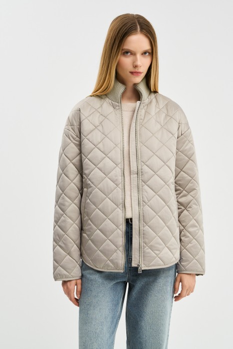 стеганая куртка с трикотажным воротником 775089003 фотография