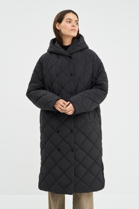 стеганое пальто с капюшоном от бренда снежная королева вид слева