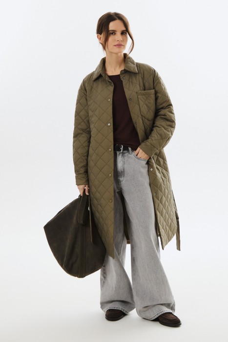 стеганое пальто с поясом 807408003 фотография