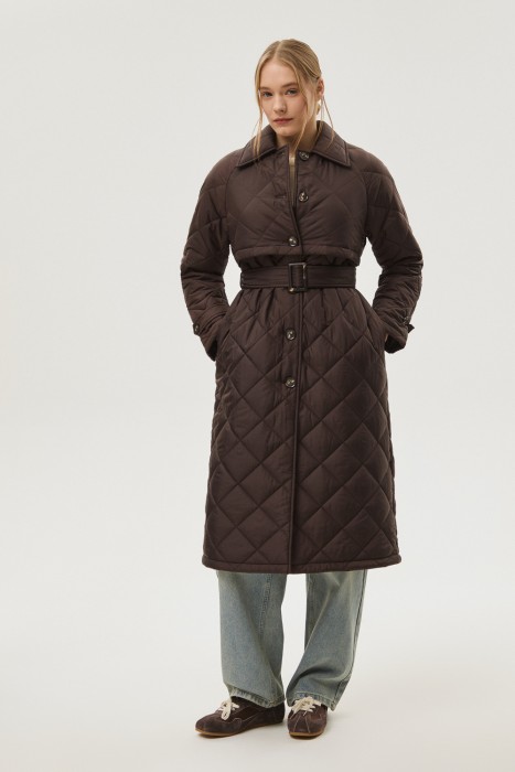 стеганое пальто с поясом 807421003 фотография