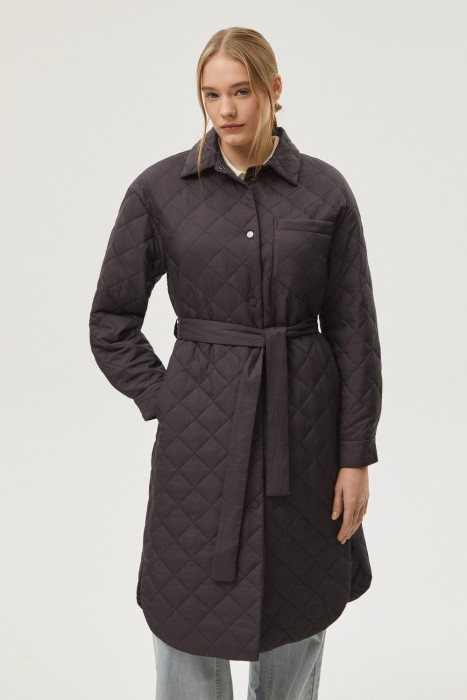 стеганое пальто с поясом 807393003 фотография