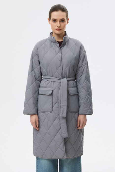 стеганое пальто с поясом 807425003 фотография