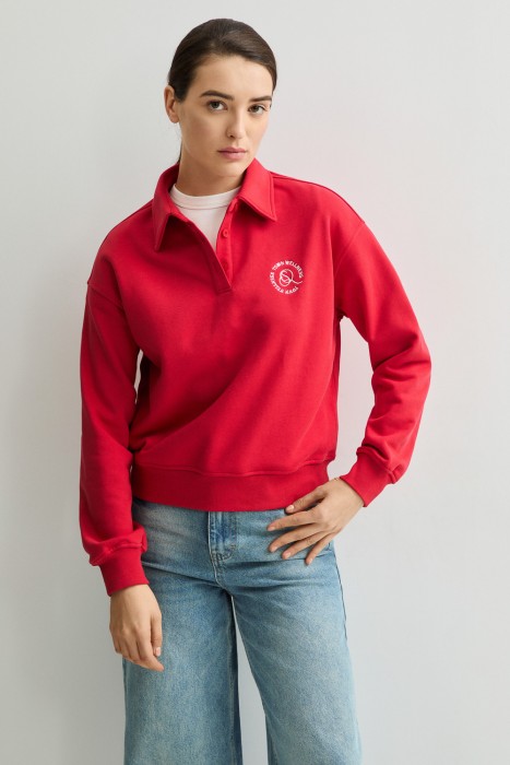 толстовка с вышивкой от бренда снежная королева вид слева