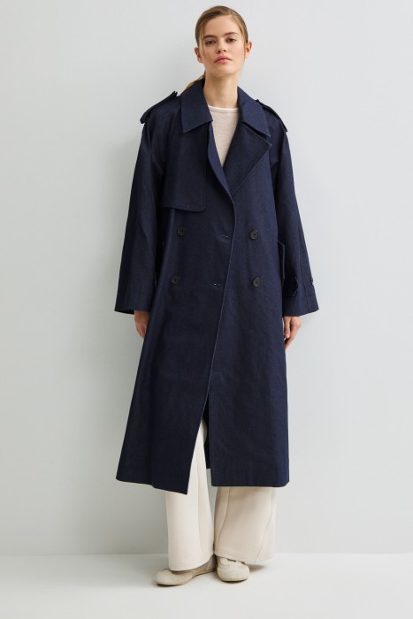 тренч из денима от бренда снежная королева вид слева