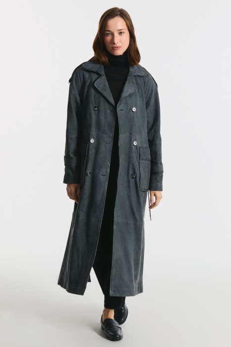 тренч из натуральной кожи из россии вид сбоку