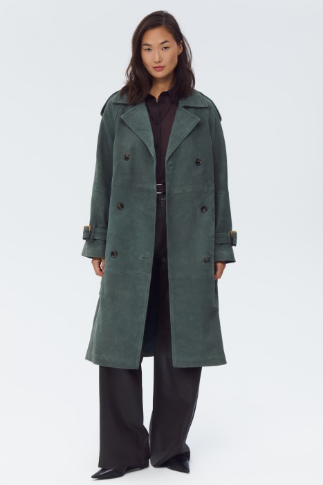 тренч из натуральной кожи от бренда снежная королева вид слева