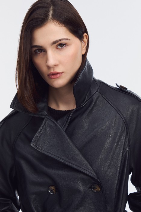 тренч из натуральной кожи из россии вид сбоку