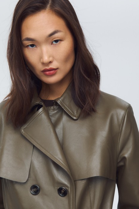 тренч из натуральной кожи из россии вид сбоку